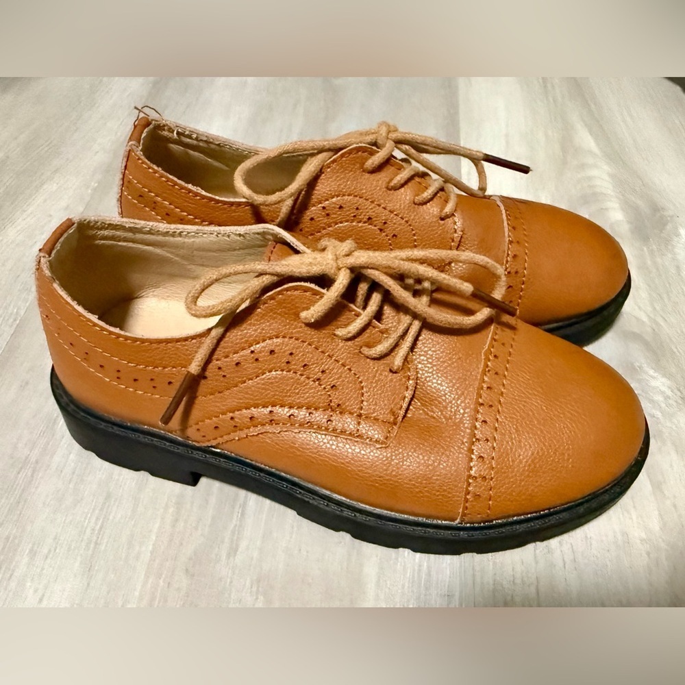 Boys Brown Leather Dress Shoes Sz 31 Lace Up Oxford Formal wedding church